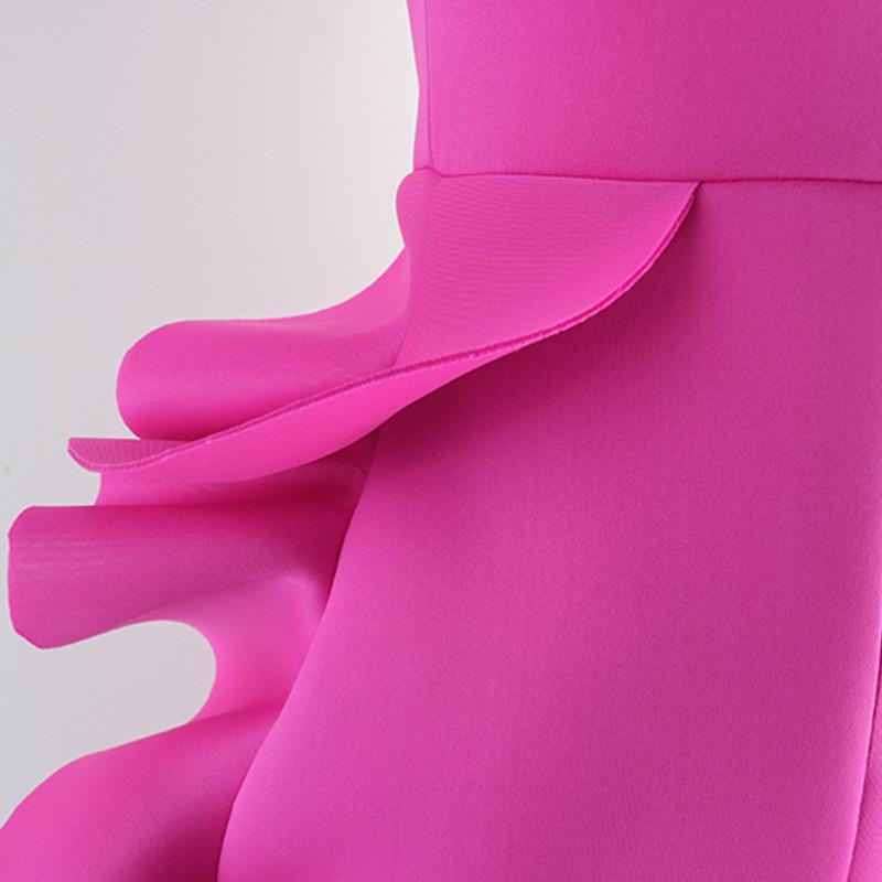 Rose Red Sexy Split Front Ruffled Bodycon Dresses-Sexy Dresses-Free Shipping at meselling99