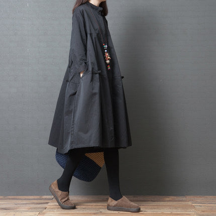 Fashion Plus Size Midi Shirts Cozy Dresses-Maxi Dresses-Black-M-Free Shipping at meselling99