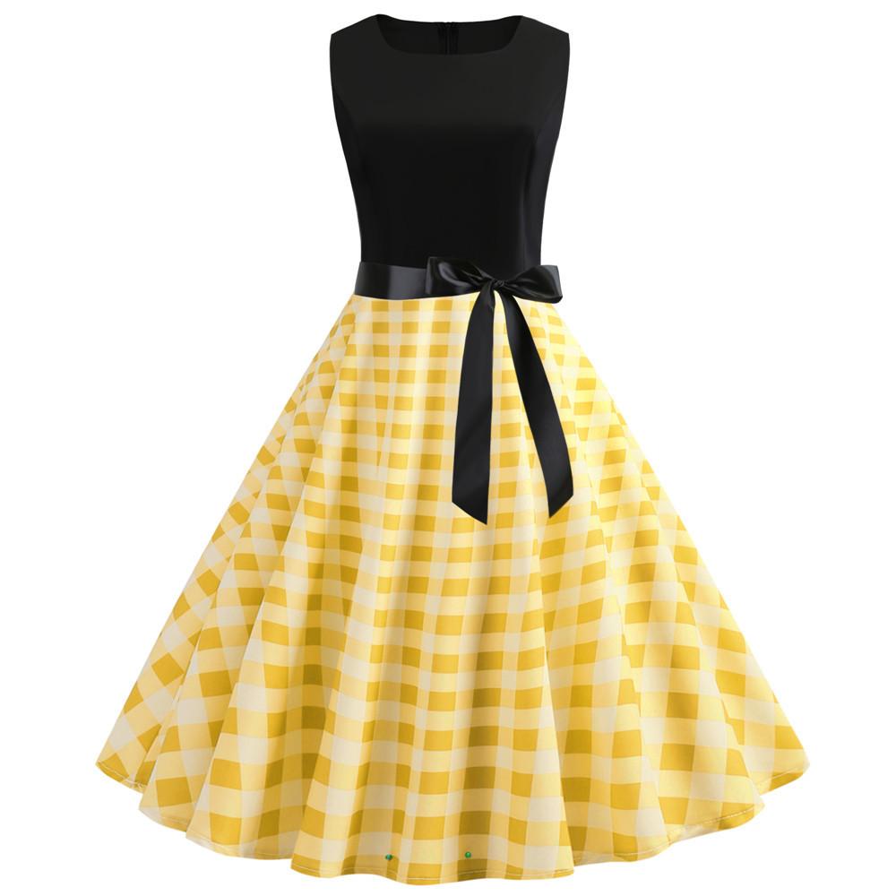 Plaid Print Sleeveless Belt Vintage Dresses-Vintage Dresses-1-S-Free Shipping at meselling99