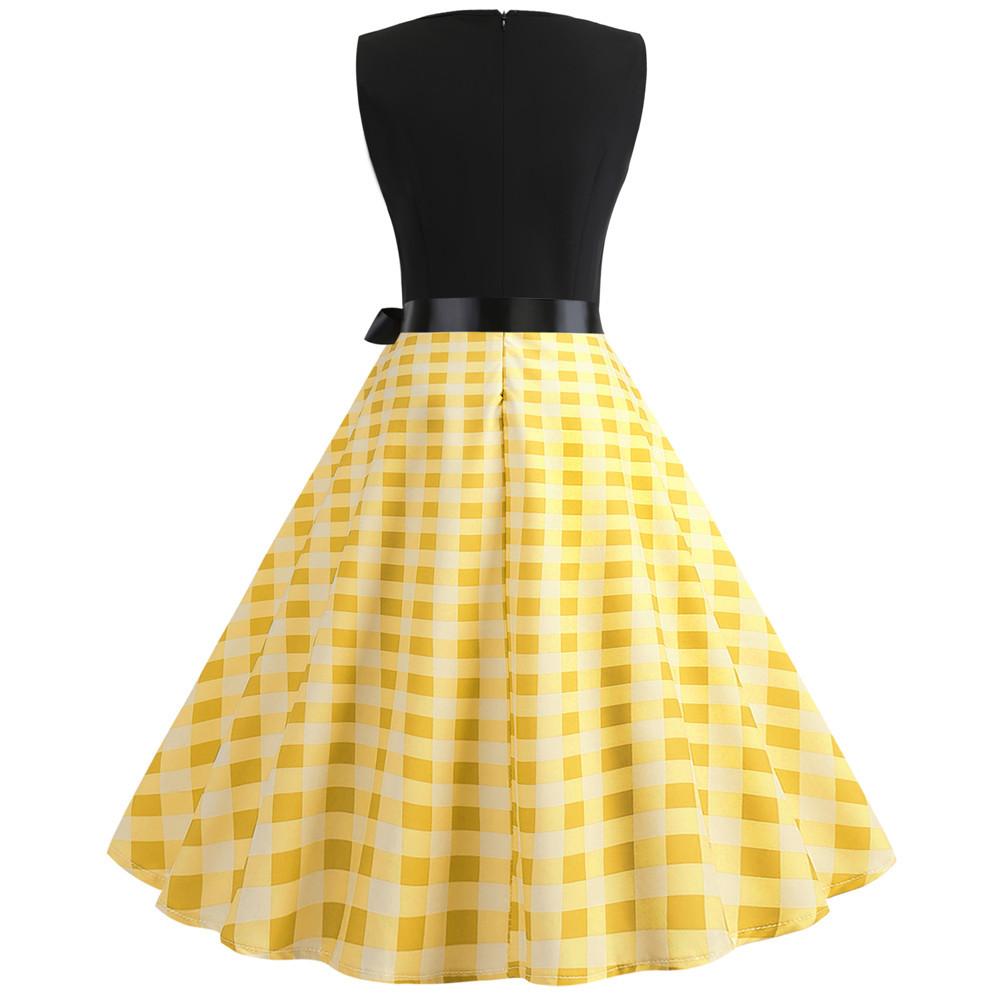 Plaid Print Sleeveless Belt Vintage Dresses-Vintage Dresses-Free Shipping at meselling99