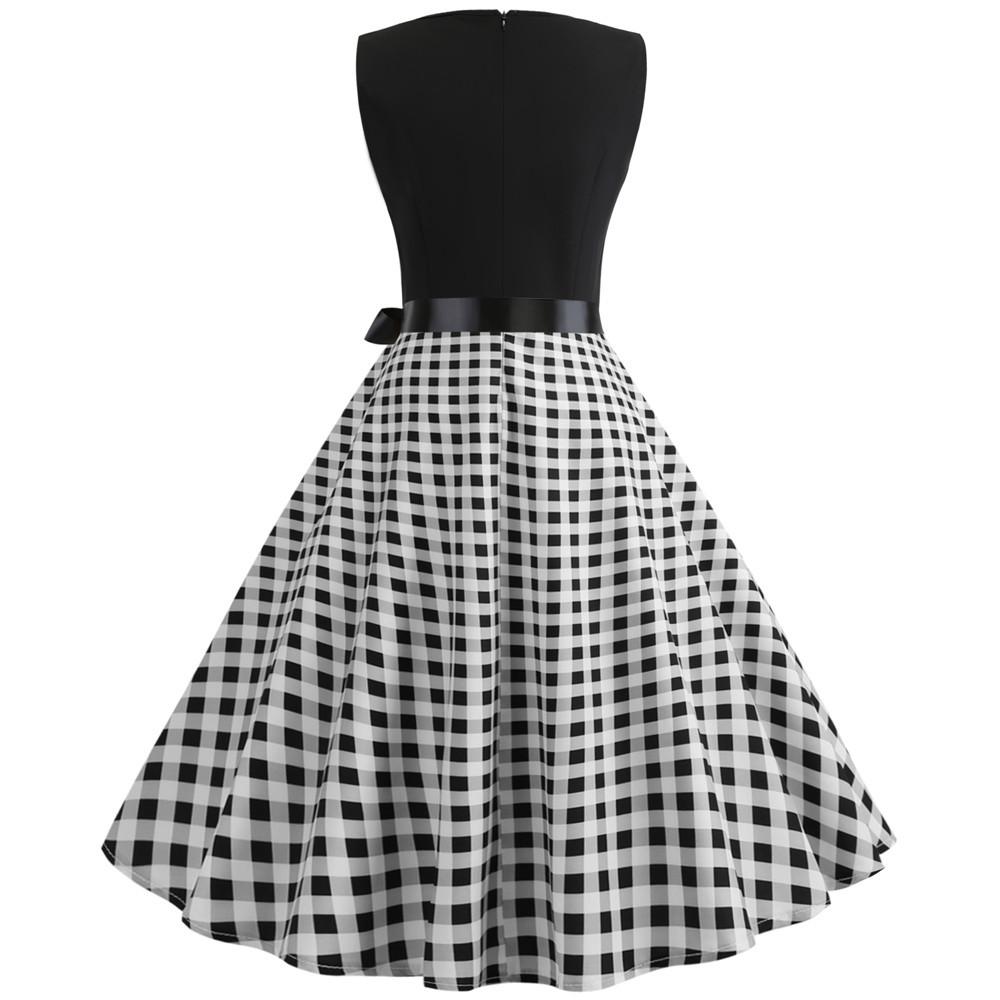 Plaid Print Sleeveless Belt Vintage Dresses-Vintage Dresses-Free Shipping at meselling99