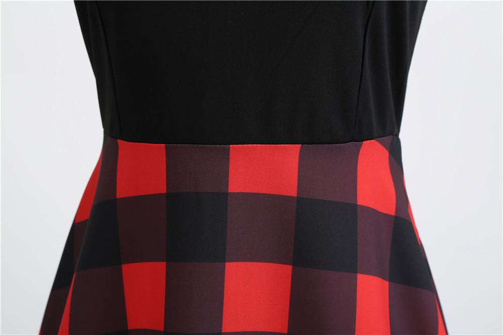Plaid Print Sleeveless Belt Vintage Dresses-Vintage Dresses-Free Shipping at meselling99