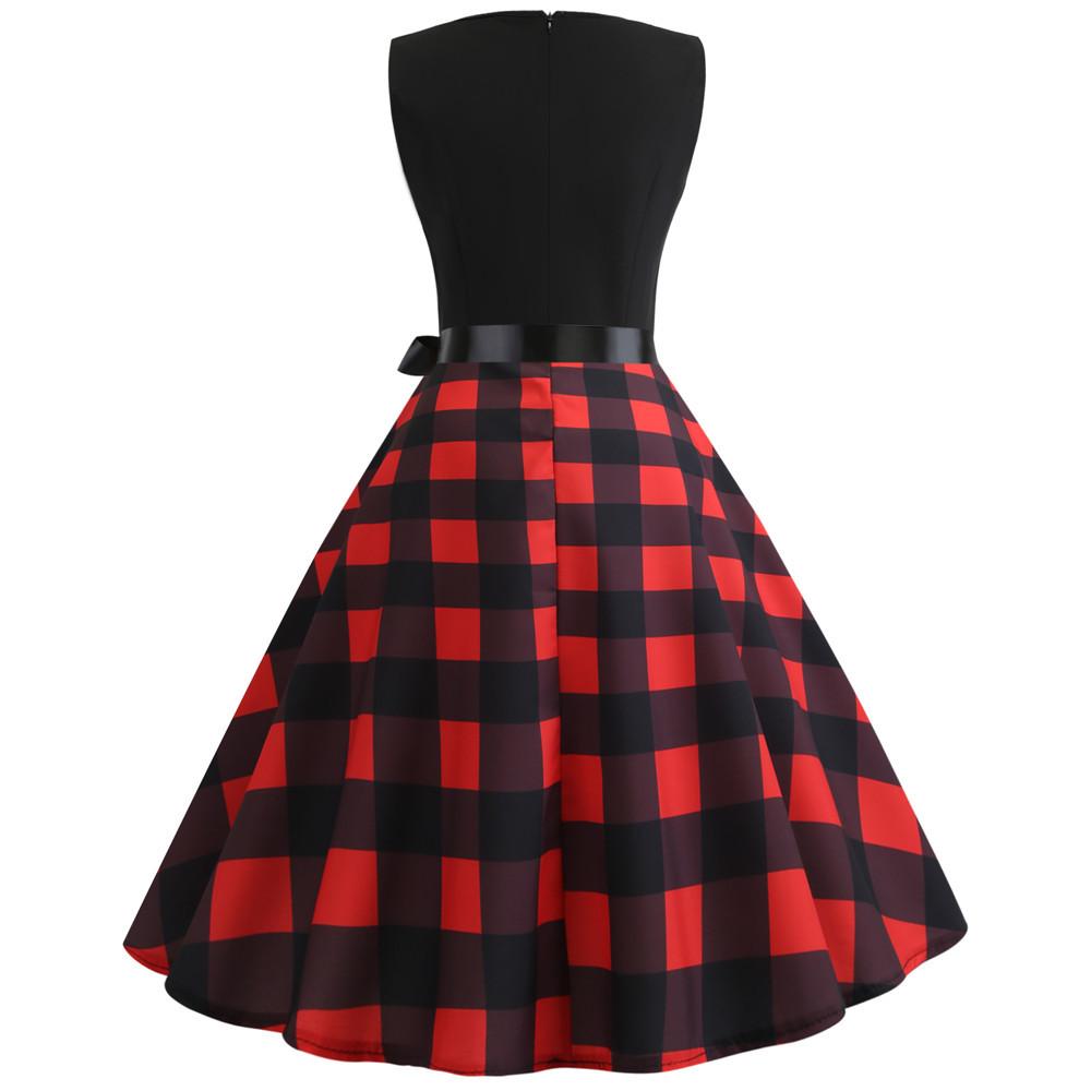 Plaid Print Sleeveless Belt Vintage Dresses-Vintage Dresses-Free Shipping at meselling99