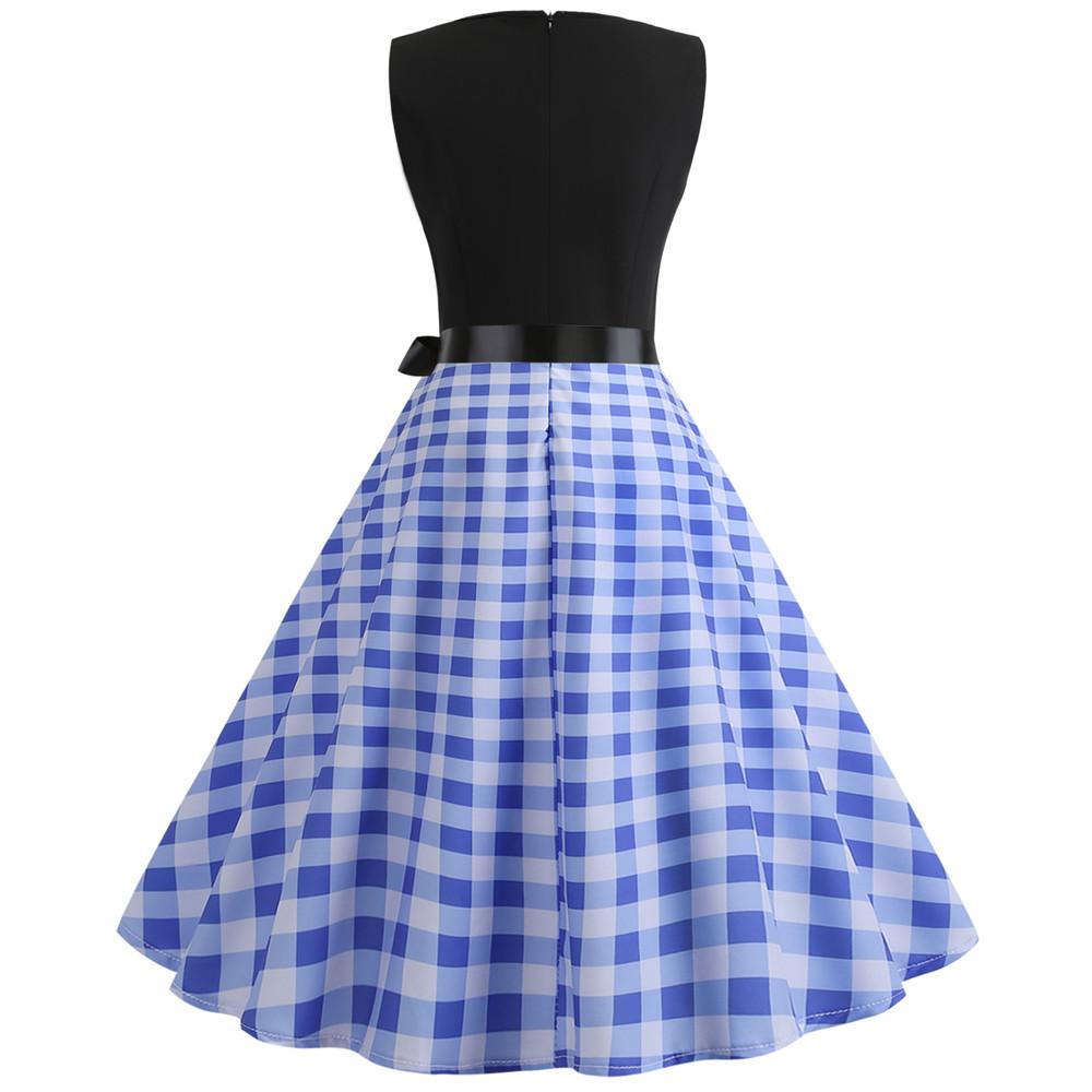 Plaid Print Sleeveless Belt Vintage Dresses-Vintage Dresses-Free Shipping at meselling99