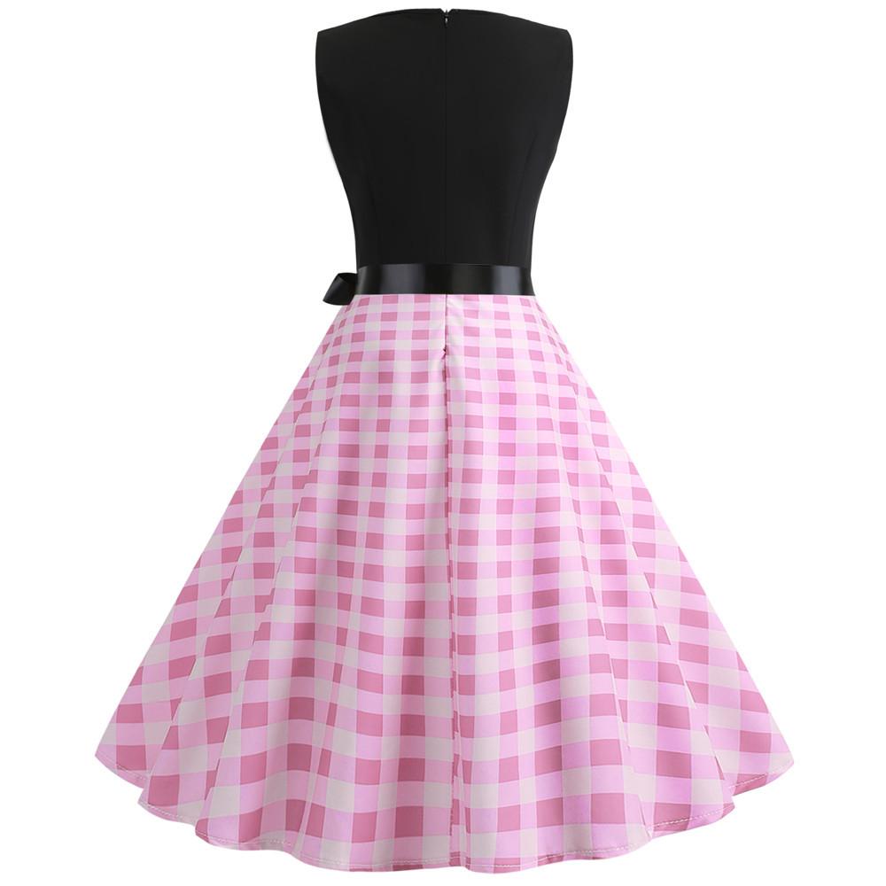 Plaid Print Sleeveless Belt Vintage Dresses-Vintage Dresses-Free Shipping at meselling99