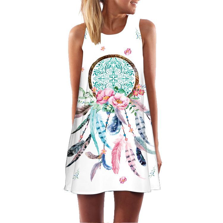 Casual Sleeveless Floral Print Summer Short Dresses