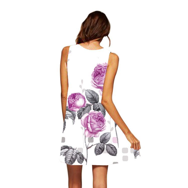 Casual Sleeveless Floral Print Summer Short Dresses