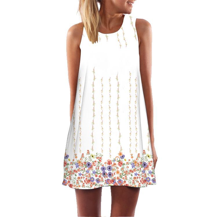 Casual Sleeveless Floral Print Summer Short Dresses