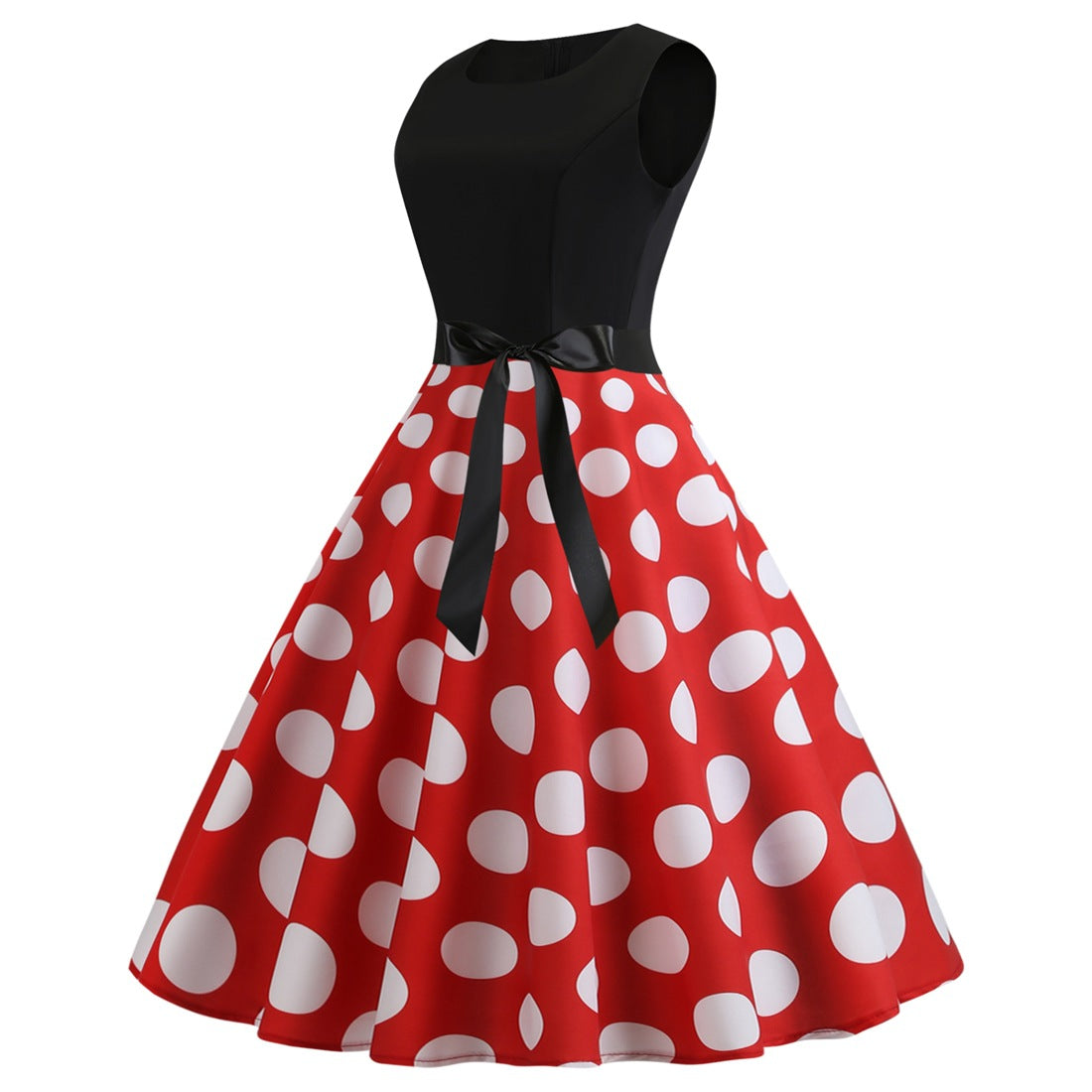 Red Plus Sizes Round Neck Polk Dot Dresses-Vintage Dresses-Free Shipping at meselling99