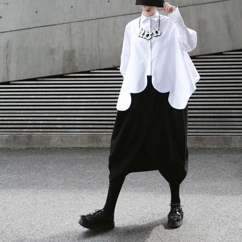 Women's White Oversized Shirt – Irregular Hem Loose Fit Blouse