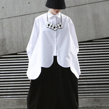 Women's White Oversized Shirt – Irregular Hem Loose Fit Blouse