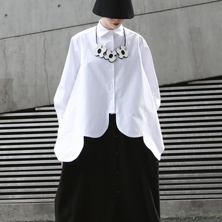Women's White Oversized Shirt – Irregular Hem Loose Fit Blouse