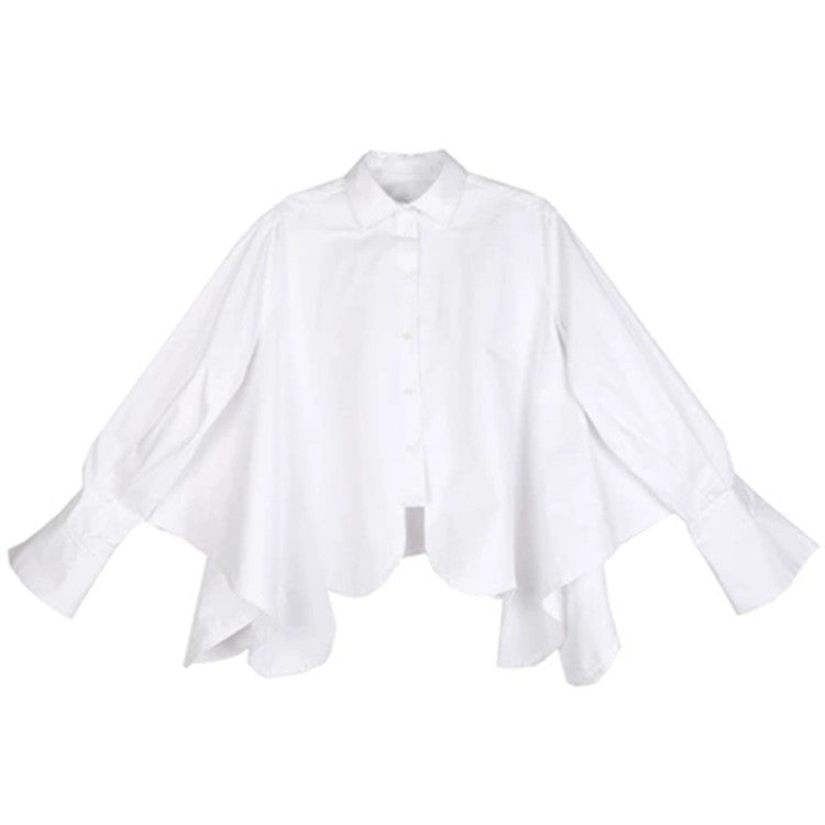 Women's White Oversized Shirt – Irregular Hem Loose Fit Blouse