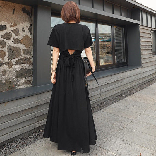 Black Summer Backless Fashion Long Dresses-Dresses-Free Shipping at meselling99