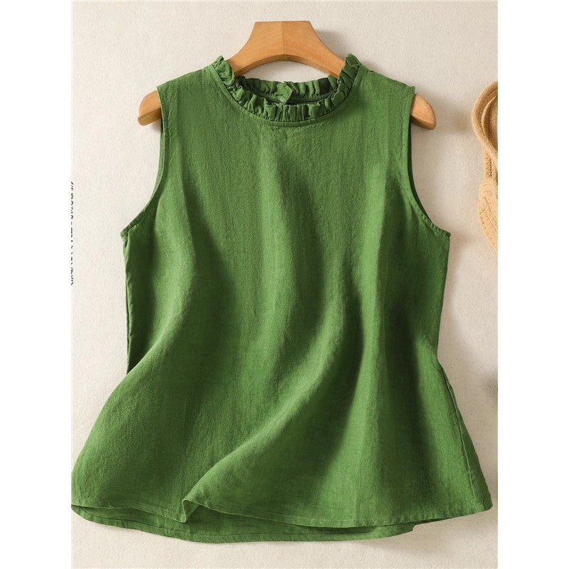 Solid Color Lace Trim Sleeveless Top
