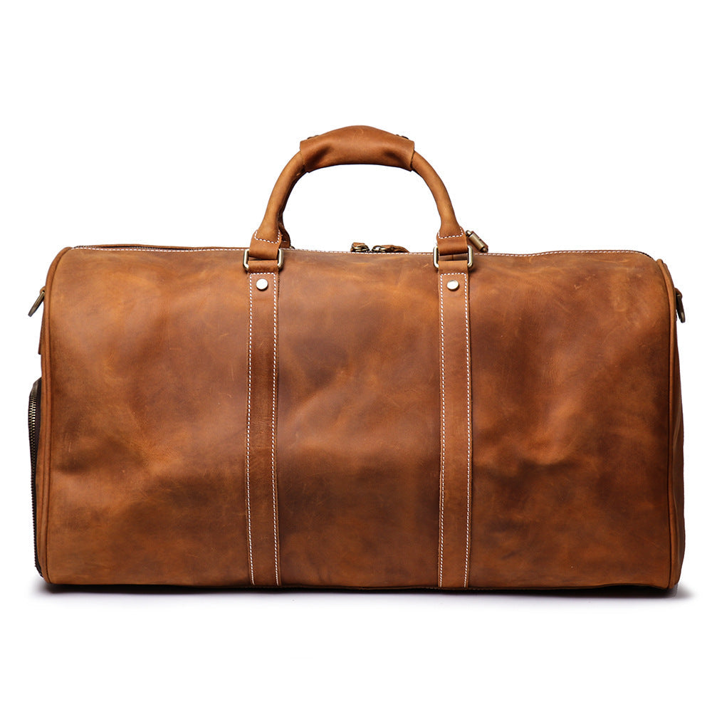 Men's Genuine Leather Duffle Bag – Top-Layer Cowhide Travel Bag, Large Capacity Crazy Horse Leather Luggage