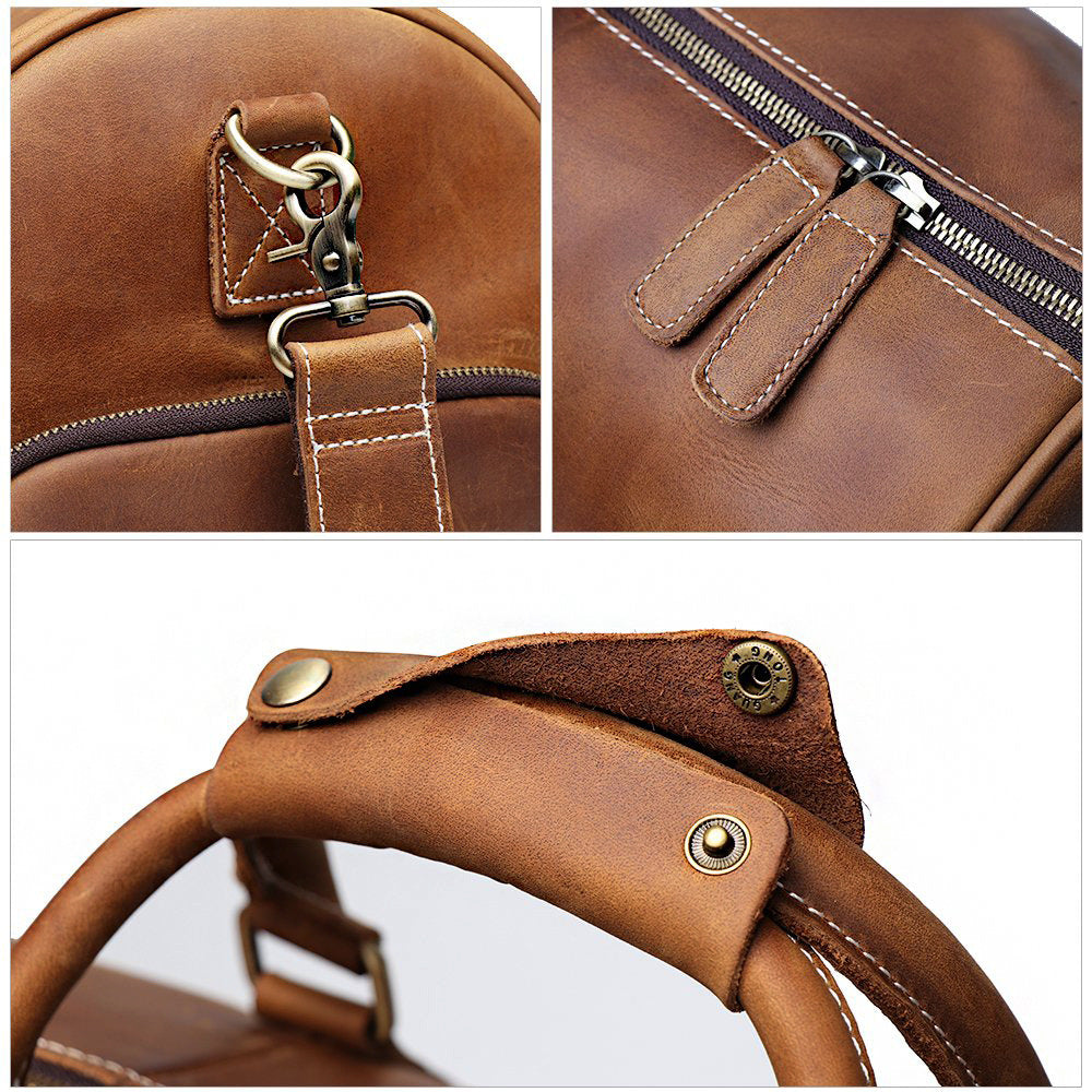 Men's Genuine Leather Duffle Bag – Top-Layer Cowhide Travel Bag, Large Capacity Crazy Horse Leather Luggage