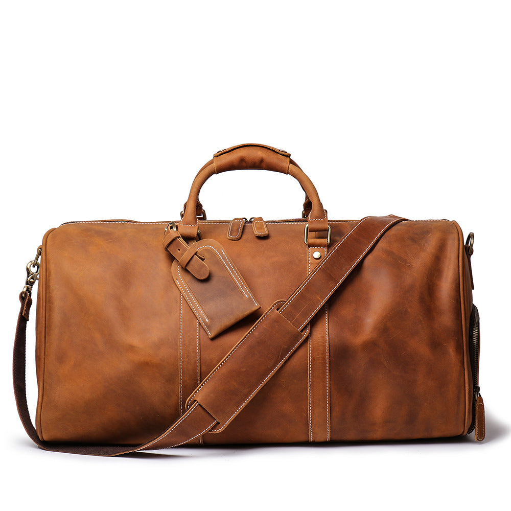 Men's Genuine Leather Duffle Bag – Top-Layer Cowhide Travel Bag, Large Capacity Crazy Horse Leather Luggage
