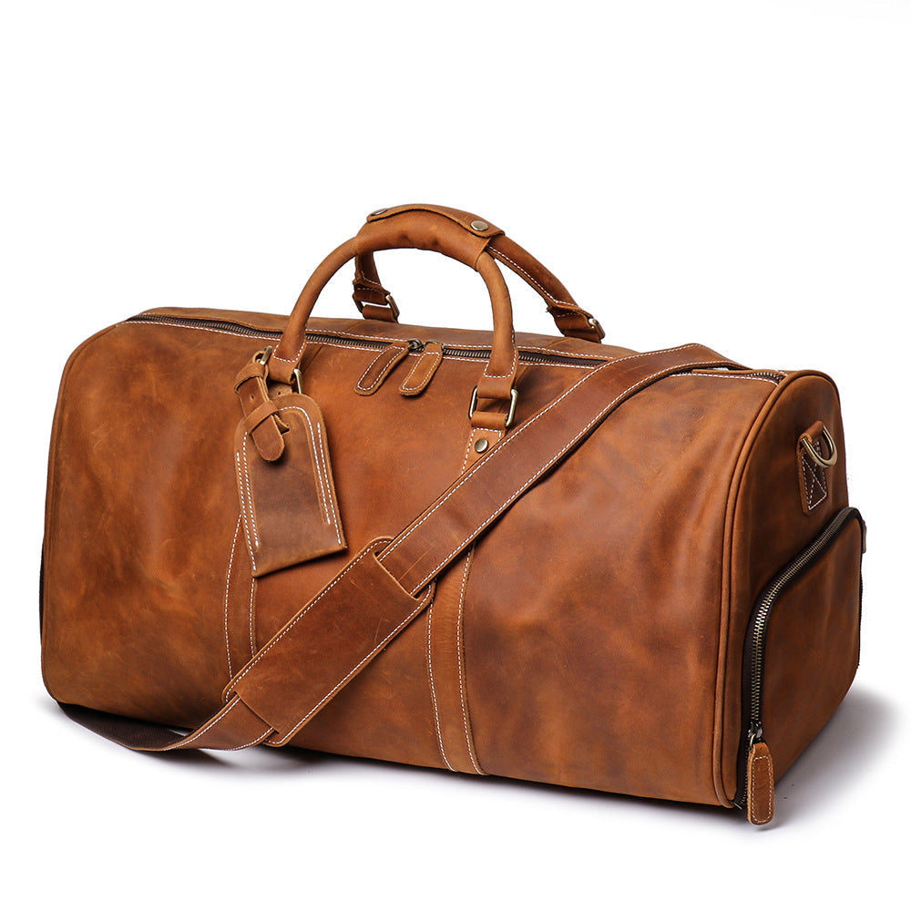 Men's Genuine Leather Duffle Bag – Top-Layer Cowhide Travel Bag, Large Capacity Crazy Horse Leather Luggage