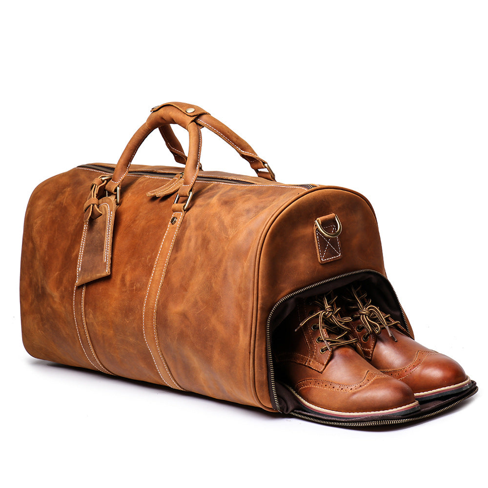 Men's Genuine Leather Duffle Bag – Top-Layer Cowhide Travel Bag, Large Capacity Crazy Horse Leather Luggage