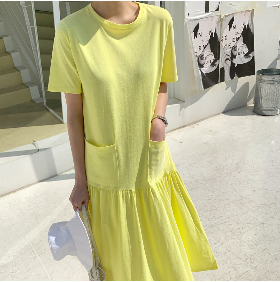 Casual Ruffled Yellow Long Maxi Dresses with Pockets-Dresses-Free Shipping at meselling99