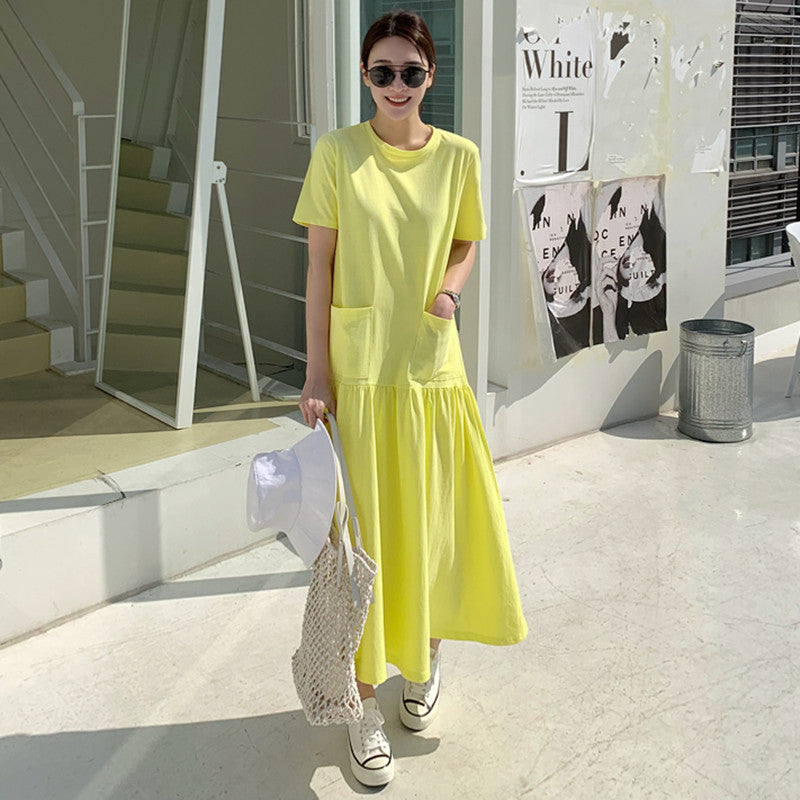 Casual Ruffled Yellow Long Maxi Dresses with Pockets-Dresses-Free Shipping at meselling99