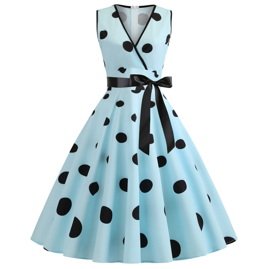 Summer Sleeveless Polka Dot Dresses-Dresses-Light Blue-S-Free Shipping at meselling99