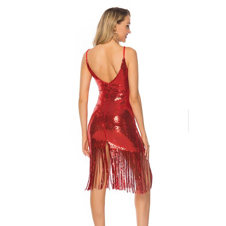Sexy Sequined Tassel Backless Party Mini Dresses-Dresses-Free Shipping at meselling99