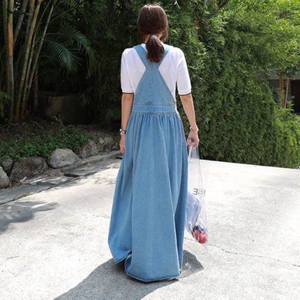 Casual Women Long Jean Suspender Dresses-Dresses-Free Shipping at meselling99