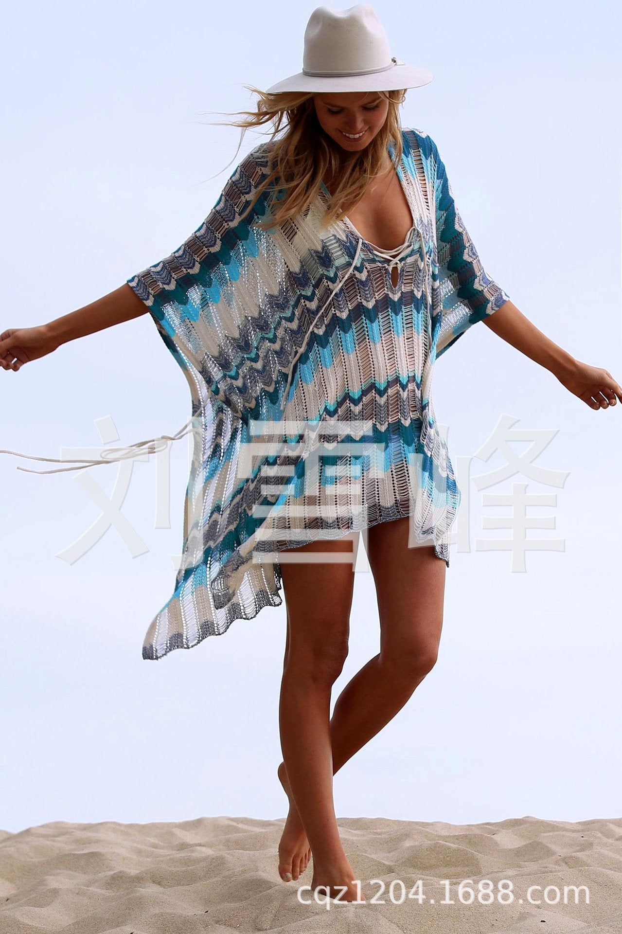Women V Neck Knitting Beach Cover Ups-STYLEGOING