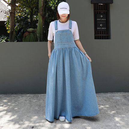 Casual Women Long Jean Suspender Dresses-Dresses-Free Shipping at meselling99