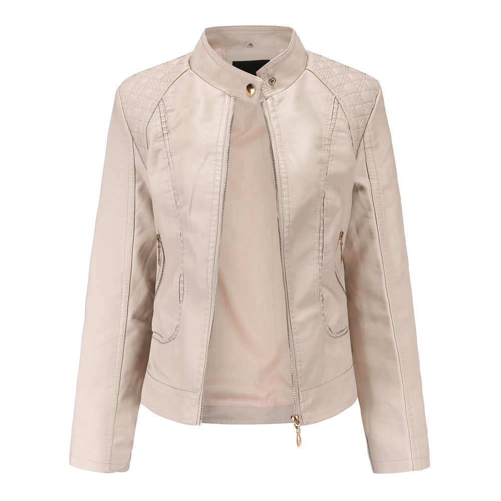 Women PU Leather Jacket Office Lady Coat