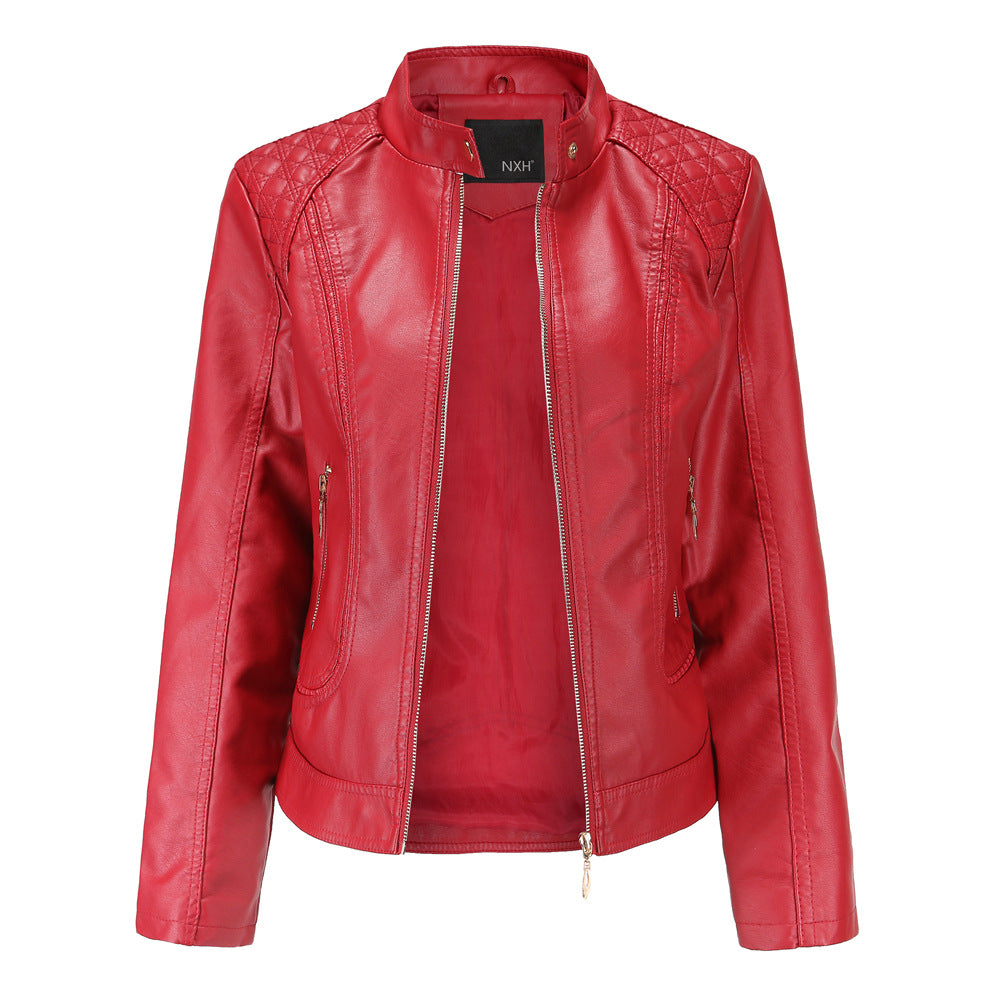 Women PU Leather Jacket Office Lady Coat