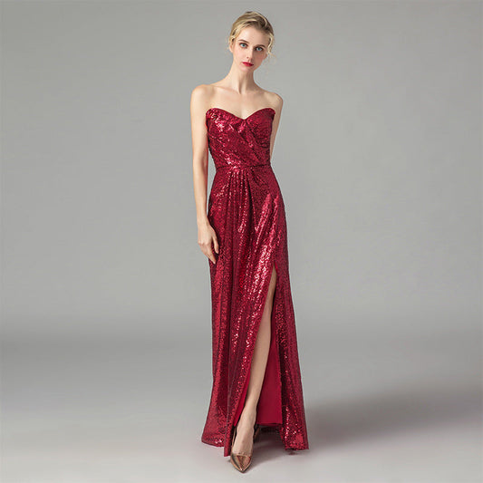 Sexy Women Red Strapless Long Evening Party Dresses-Dresses-Free Shipping at meselling99