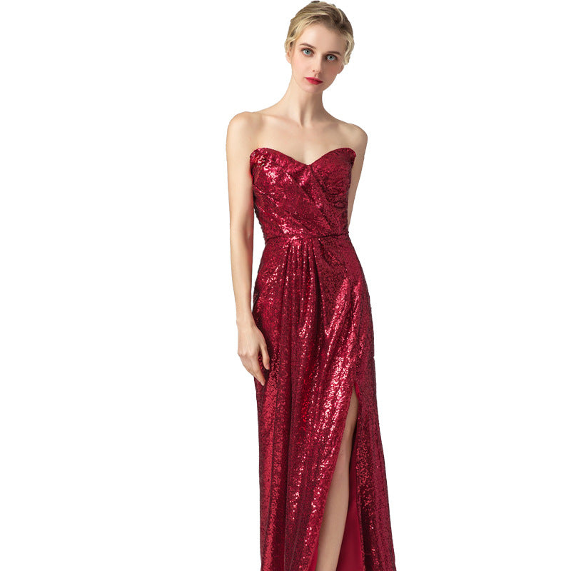 Sexy Women Red Strapless Long Evening Party Dresses-Dresses-Free Shipping at meselling99