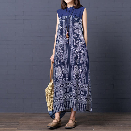 Vintage Linen Sleeveless Plus Sizes Women Long Dresses-Dresses-Free Shipping at meselling99