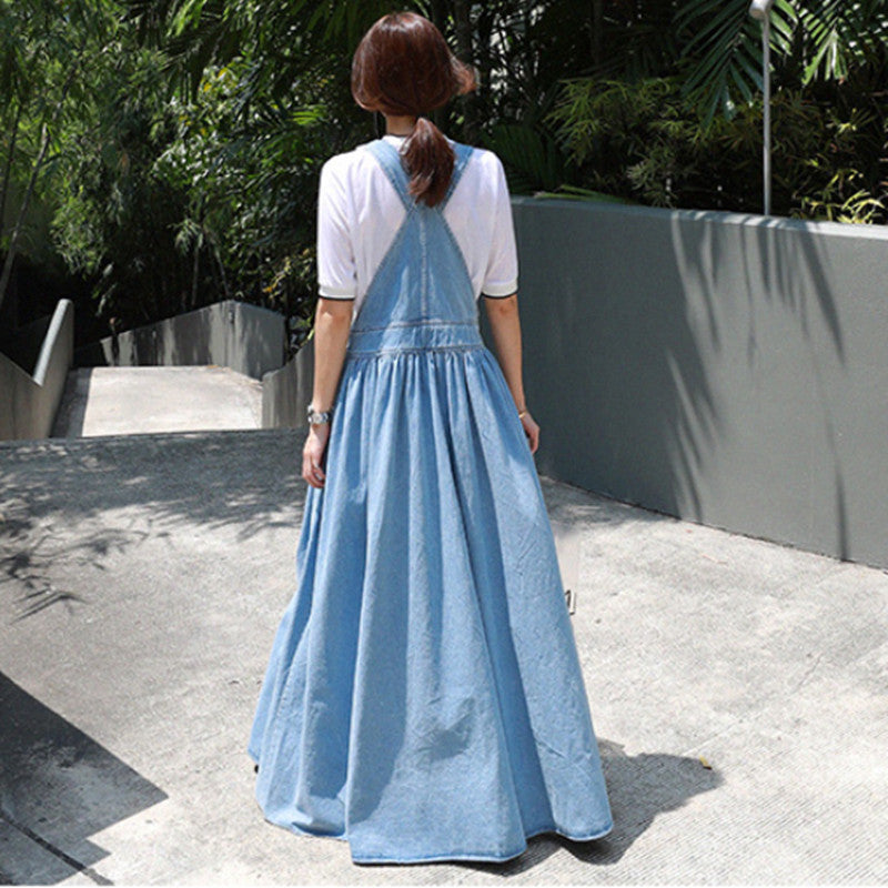 Casual Women Long Jean Suspender Dresses-Dresses-Free Shipping at meselling99