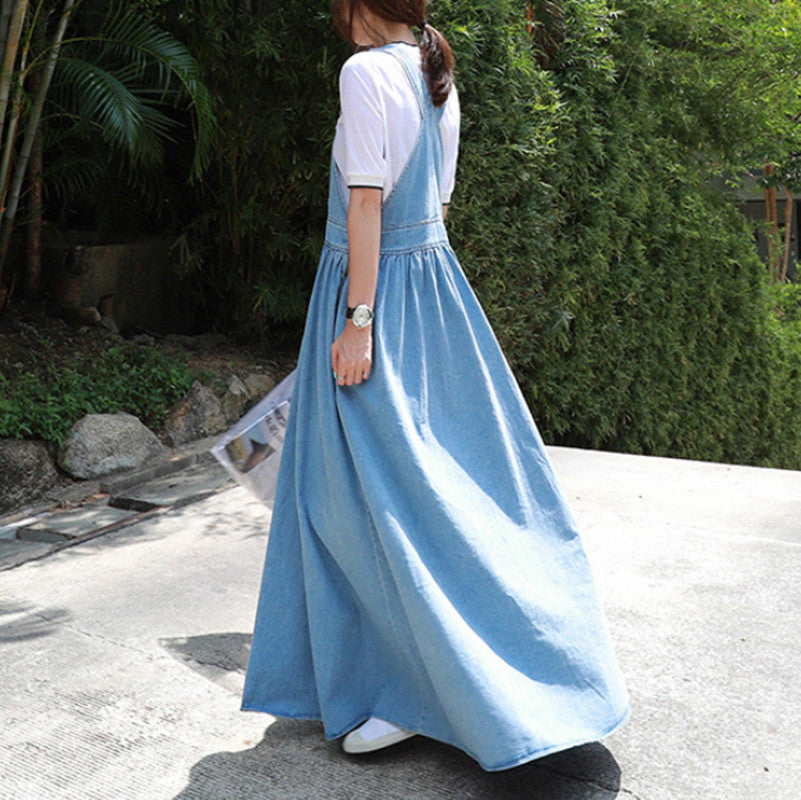 Casual Women Long Jean Suspender Dresses-Dresses-Free Shipping at meselling99