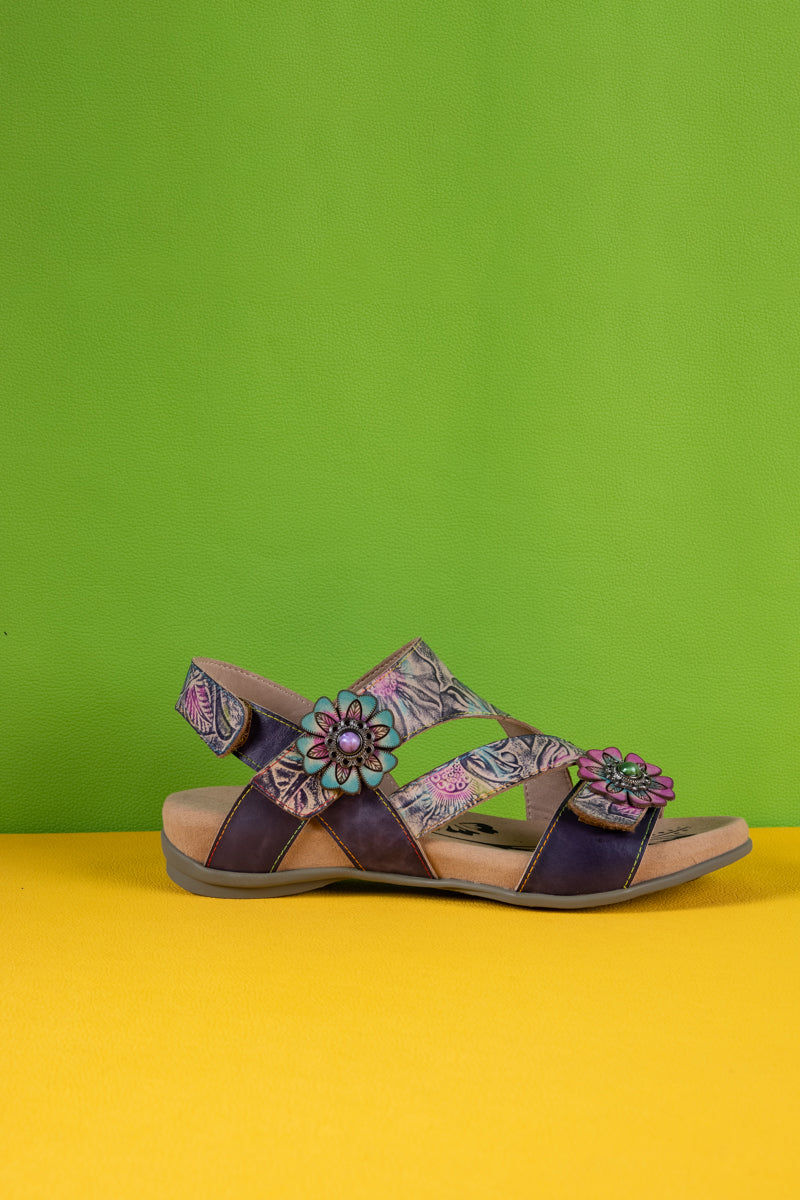 Celine Floral Abstract Leather Footbed Sandal
