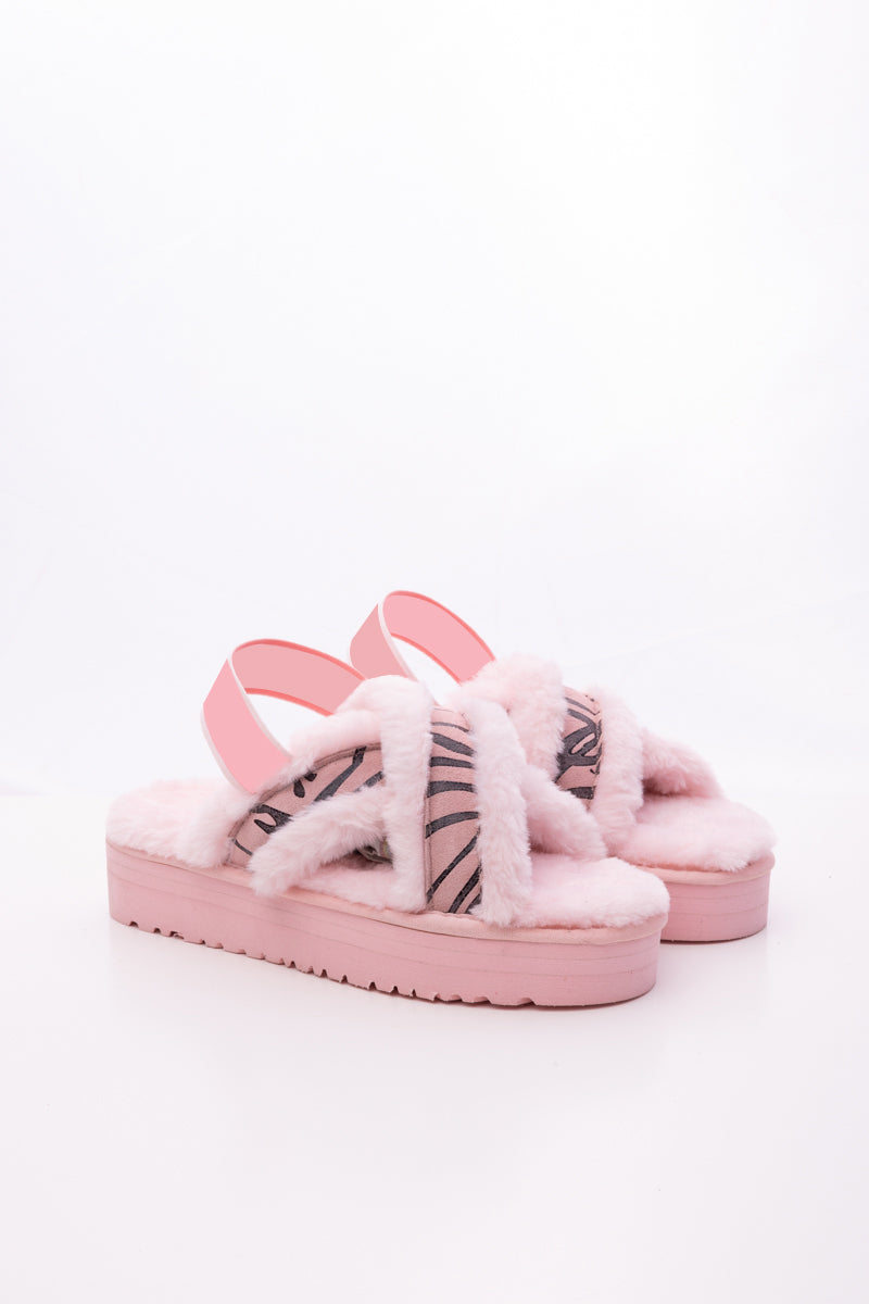 Roar Wool Lined Criss-Cross Strap Slipper - Pink