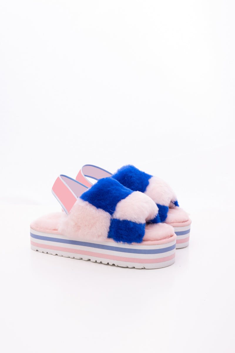 Harmony Contrast Woolen Platform Slipper - Pink