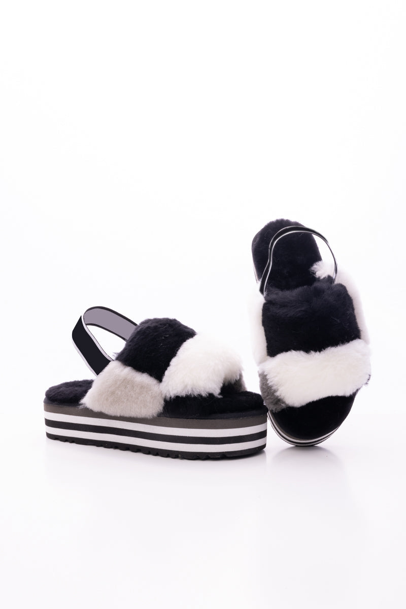 Harmony Contrast Woolen Platform Slipper - Black