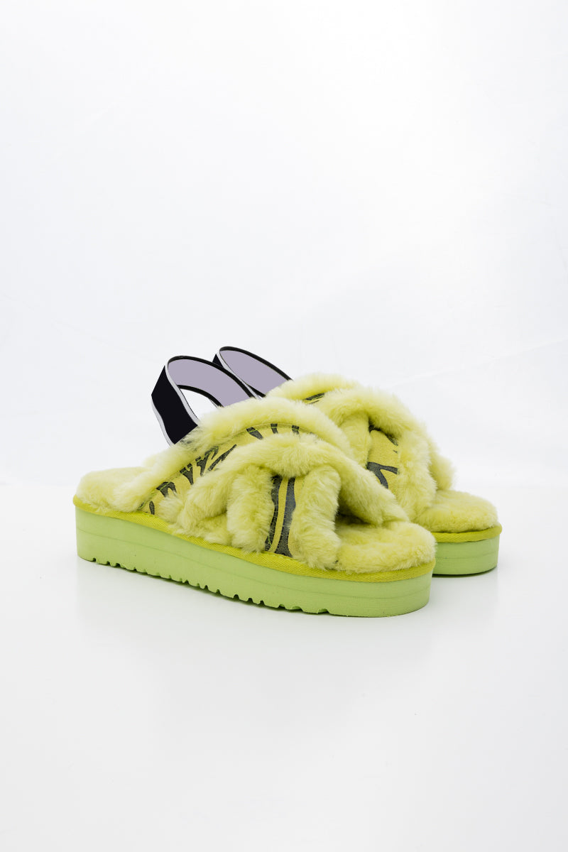 SmRoar Wool Lined Criss-Cross Strap Slipper - Green