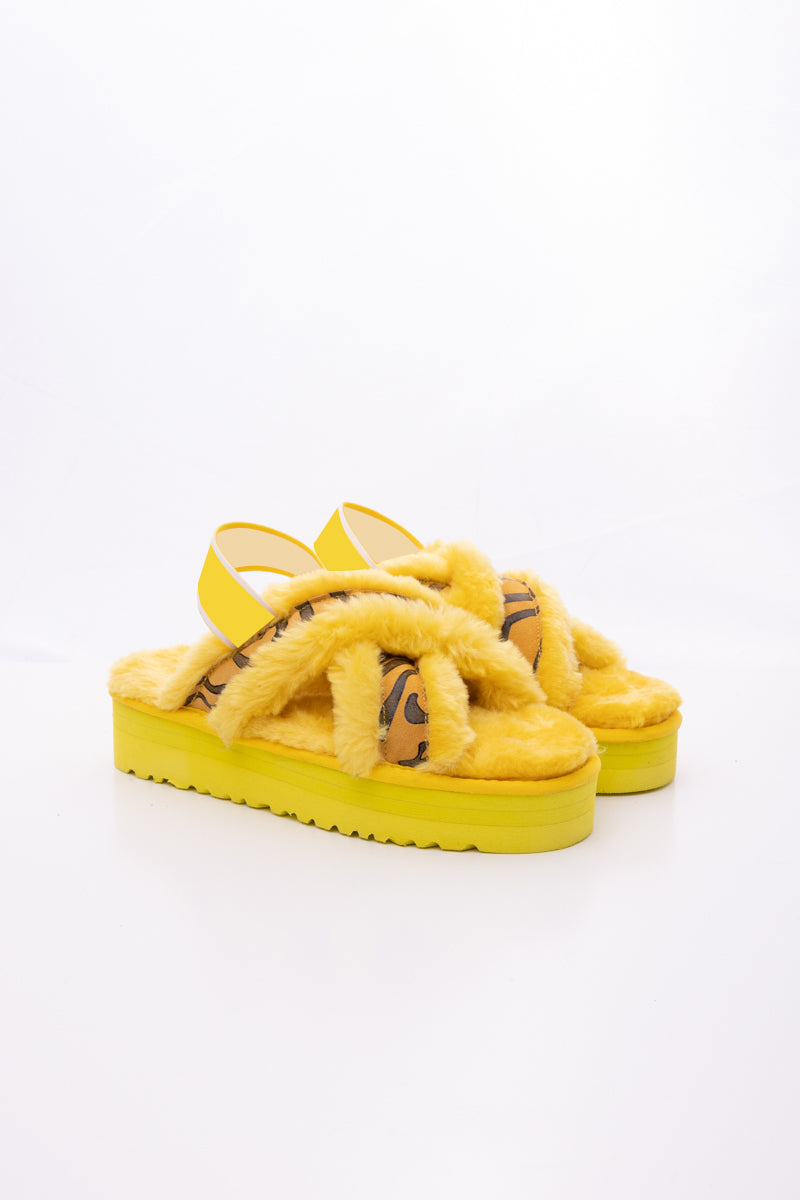 Roar Wool Lined Criss-Cross Strap Slipper - Yellow