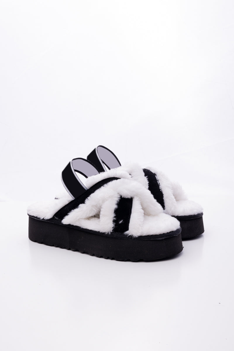 Roar Wool Lined Criss-Cross Strap Slipper - White