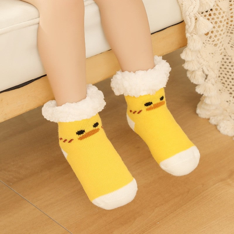 Cute Cartoon Printed Fleece Lininig  Non-Slip Kids Warm Floor Socks