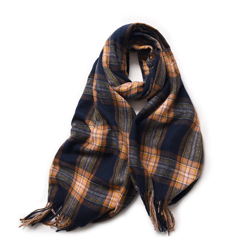 Retro Plaid Contrast Color Tassel  Imitation Cashmere Shawl Scarf