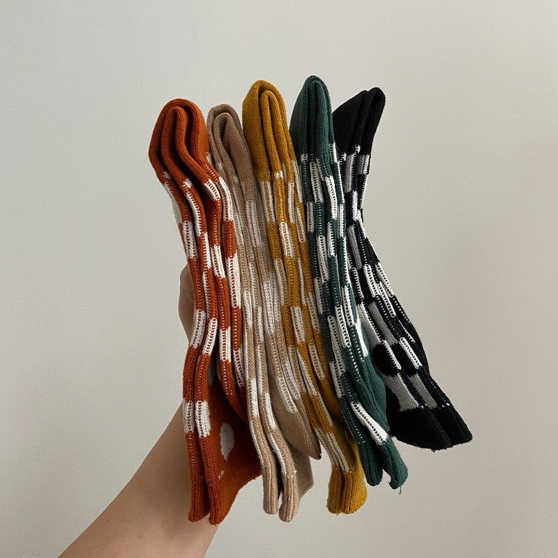 5 Pairs Mixed Color Polka Dots Long Casual Adults Socks