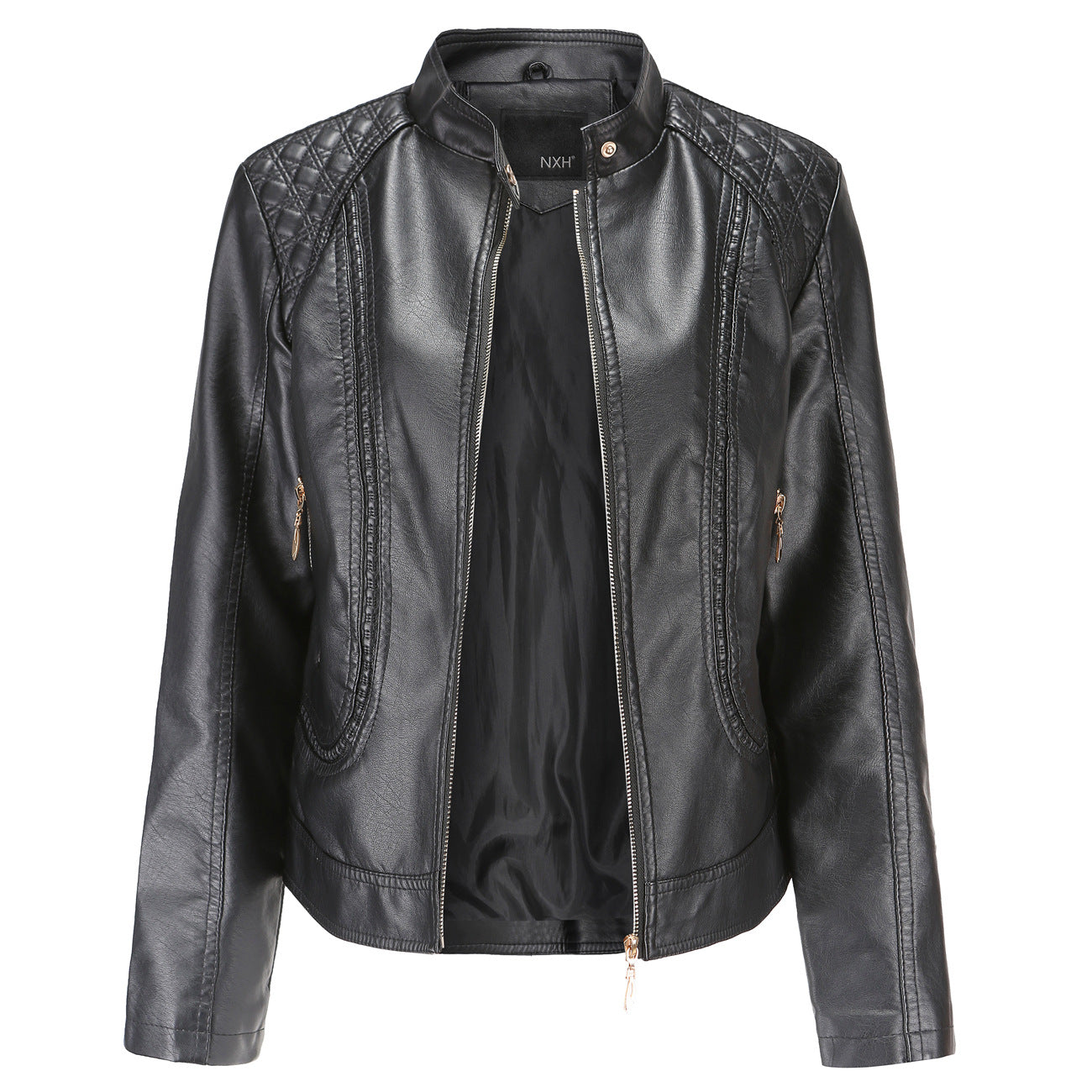 Women PU Leather Jacket Office Lady Coat