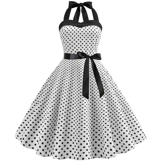 Summer Halter Dot Print Strapless Retro Dresses-Vintage Dresses-Free Shipping at meselling99